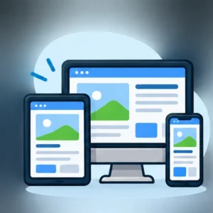 Website weergegeven op computer, tablet en smartphone