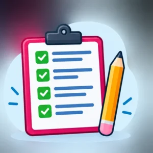 Checklist met websiteonderdelen en een potlood