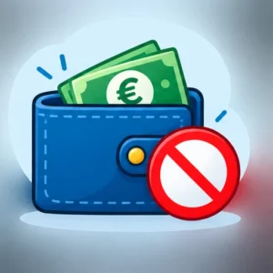 Portemonnee met eurobiljetten en symbool voor geen verplicht abonnement